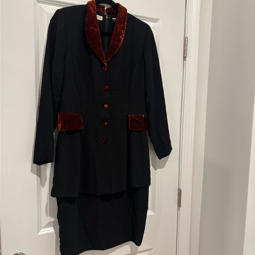 Black Dress with Red Velvet Accents